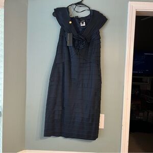 Tadashi Shoji navy blue tiered ruffle cocktail dress